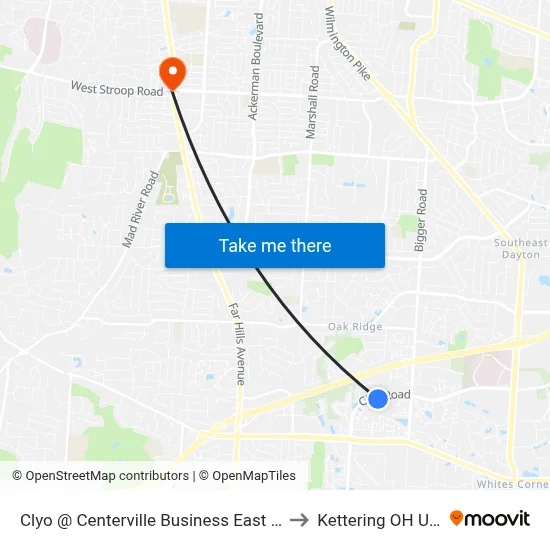 Clyo @ Centerville Business East End to Kettering OH USA map