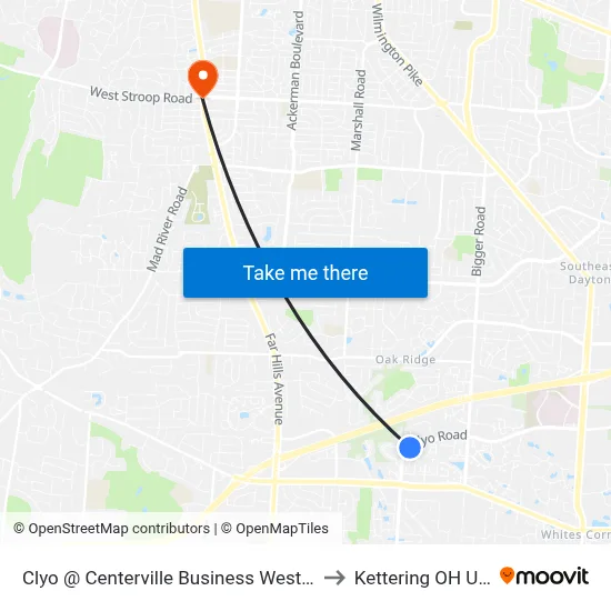 Clyo @ Centerville Business West End to Kettering OH USA map