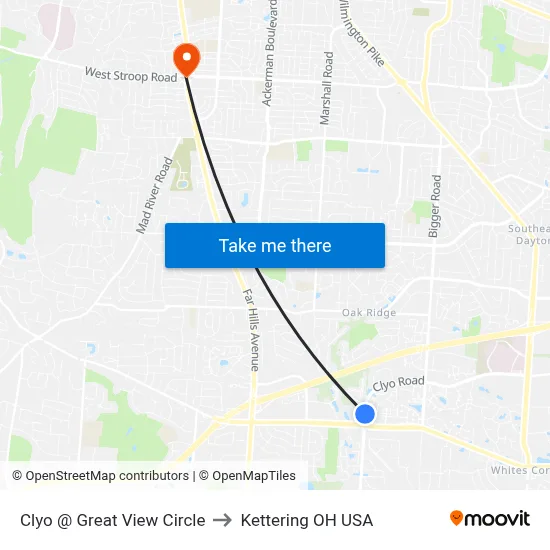 Clyo @ Great View Circle to Kettering OH USA map
