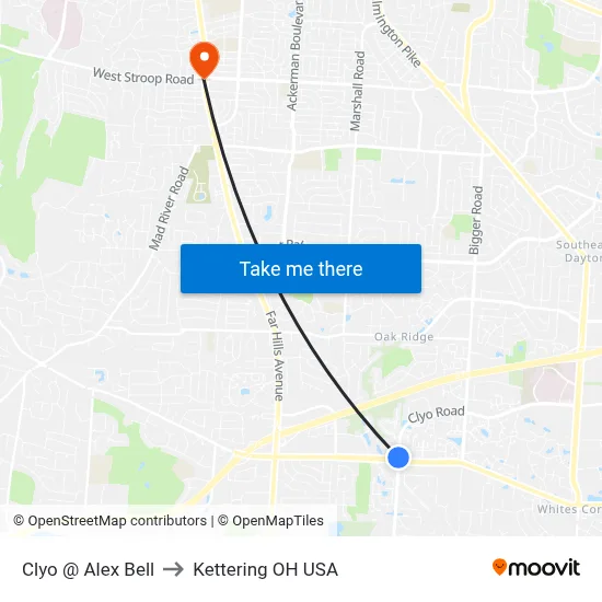 Clyo @ Alex Bell to Kettering OH USA map