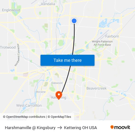 Harshmanville @ Kingsbury to Kettering OH USA map