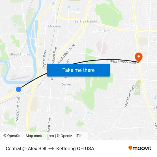 Central @ Alex Bell to Kettering OH USA map