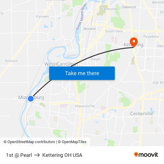 1st @ Pearl to Kettering OH USA map