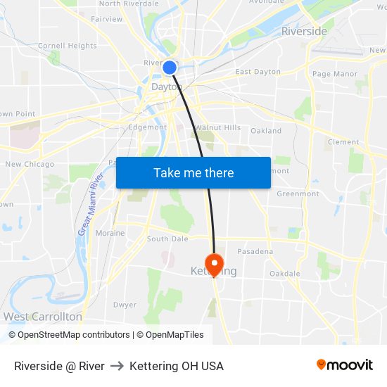 Riverside @ River to Kettering OH USA map