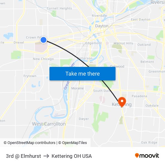 3rd @ Elmhurst to Kettering OH USA map