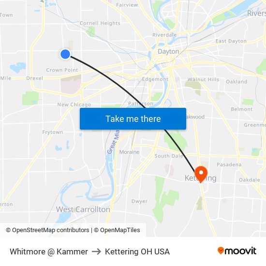 Whitmore @ Kammer to Kettering OH USA map