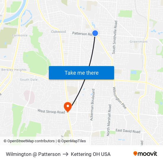 Wilmington @ Patterson to Kettering OH USA map