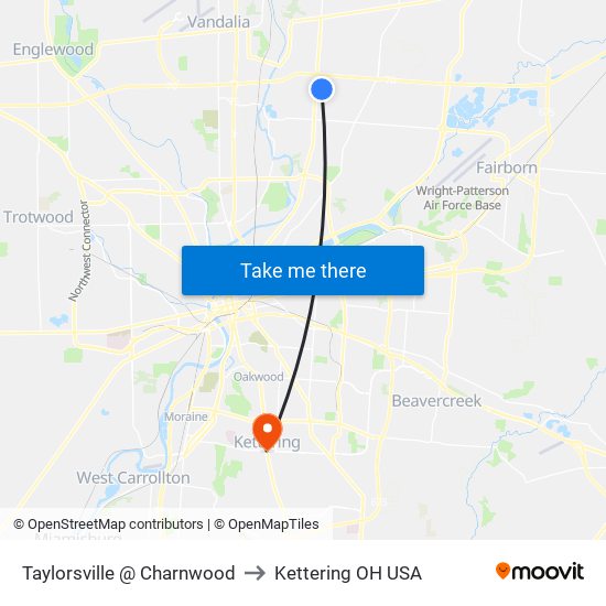 Taylorsville @ Charnwood to Kettering OH USA map