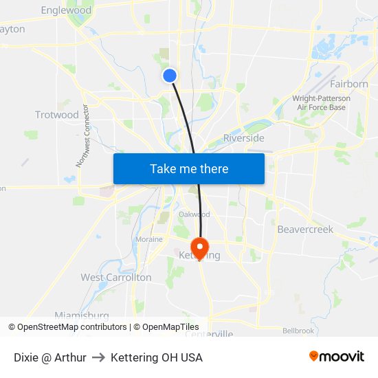 Dixie @ Arthur to Kettering OH USA map