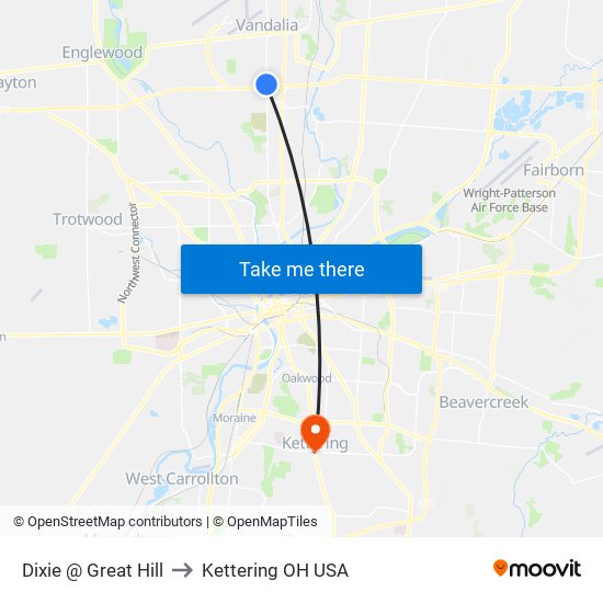 Dixie @ Great Hill to Kettering OH USA map