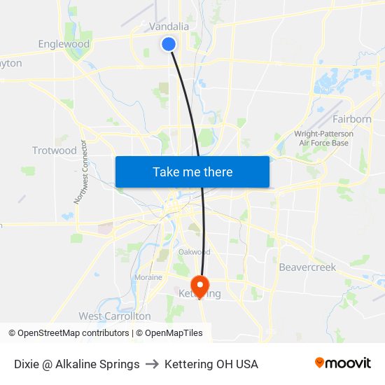 Dixie @ Alkaline Springs to Kettering OH USA map