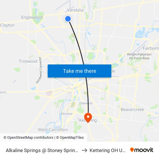 Alkaline Springs @ Stoney Springs to Kettering OH USA map