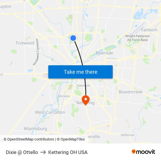 Dixie @ Ottello to Kettering OH USA map