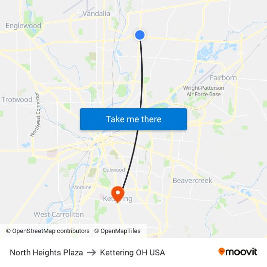 North Heights Plaza to Kettering OH USA map