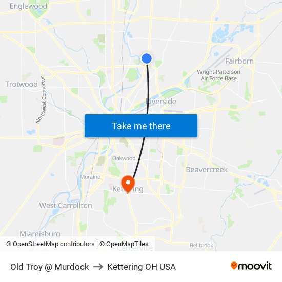 Old Troy @ Murdock to Kettering OH USA map