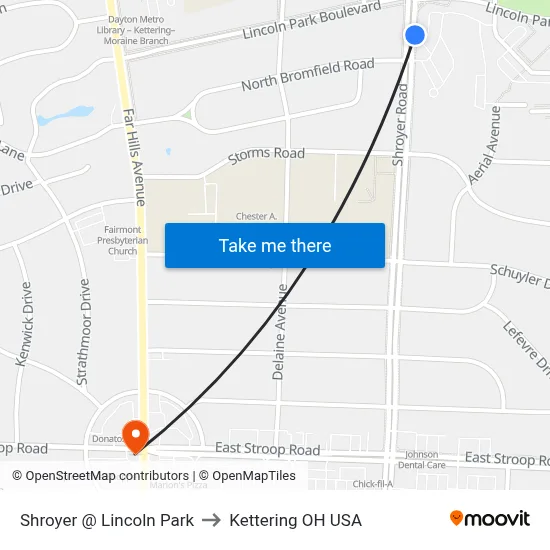 Shroyer @ Lincoln Park to Kettering OH USA map