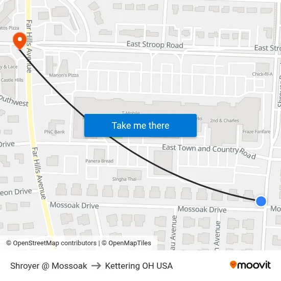 Shroyer @ Mossoak to Kettering OH USA map