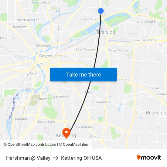 Harshman @ Valley to Kettering OH USA map