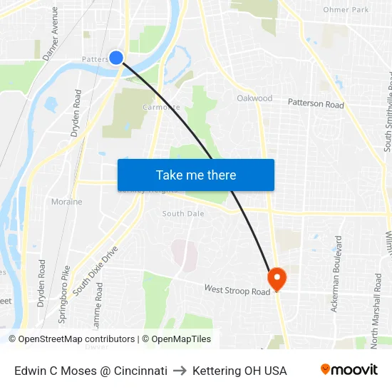 Edwin C Moses @ Cincinnati to Kettering OH USA map