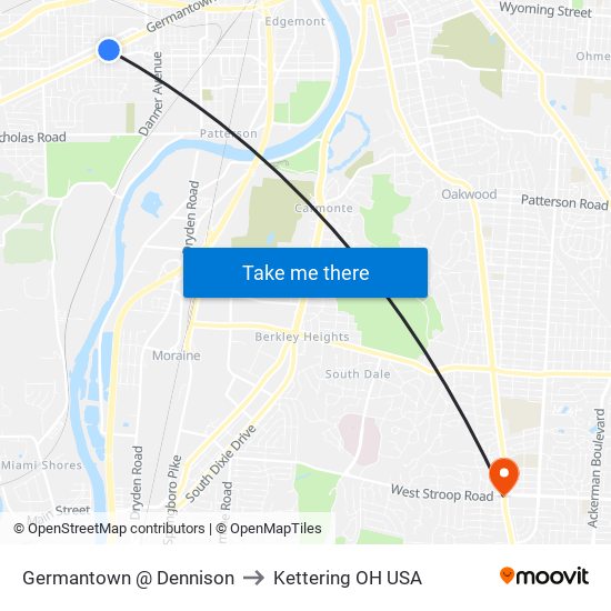 Germantown @ Dennison to Kettering OH USA map