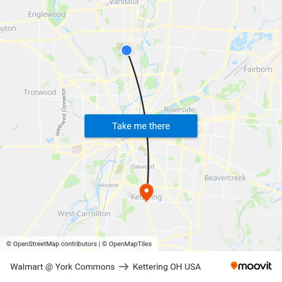 Walmart @ York Commons to Kettering OH USA map