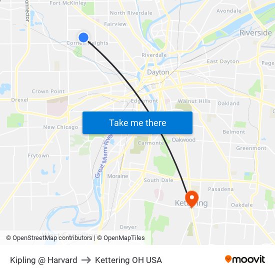 Kipling @ Harvard to Kettering OH USA map