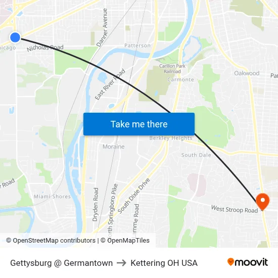 Gettysburg @ Germantown to Kettering OH USA map