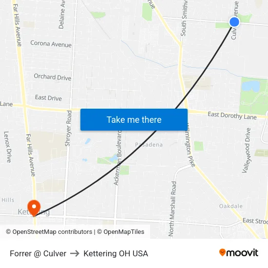 Forrer @ Culver to Kettering OH USA map