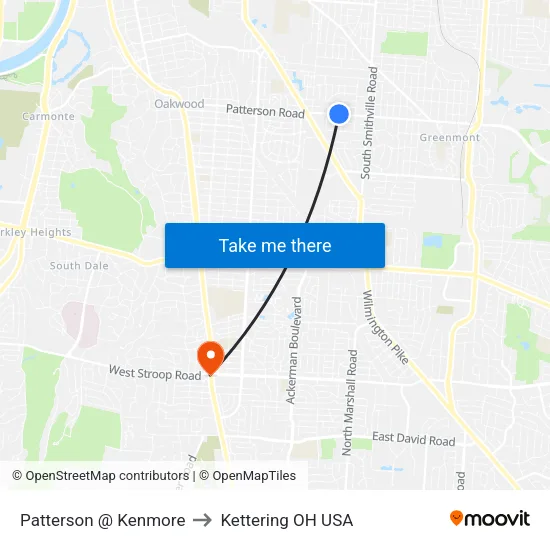 Patterson @ Kenmore to Kettering OH USA map