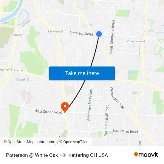 Patterson @ White Oak to Kettering OH USA map