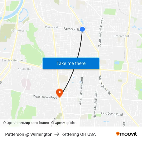Patterson @ Wilmington to Kettering OH USA map