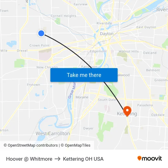 Hoover @ Whitmore to Kettering OH USA map