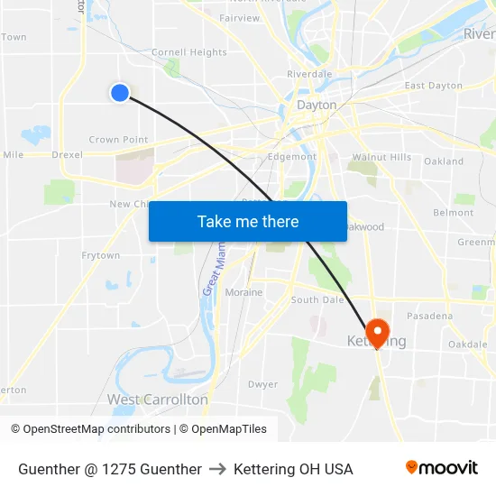 Guenther @ 1275 Guenther to Kettering OH USA map