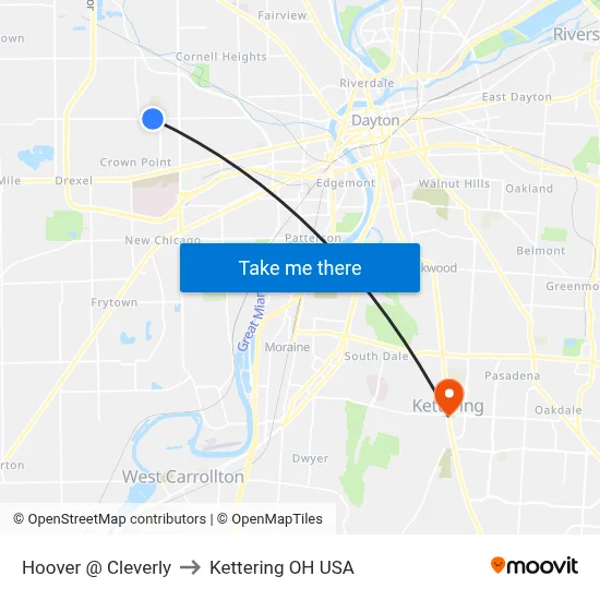 Hoover @ Cleverly to Kettering OH USA map