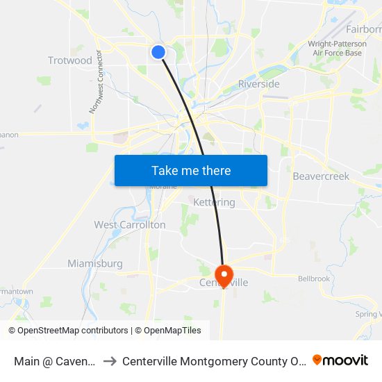 Main @ Cavendish to Centerville Montgomery County OH USA map