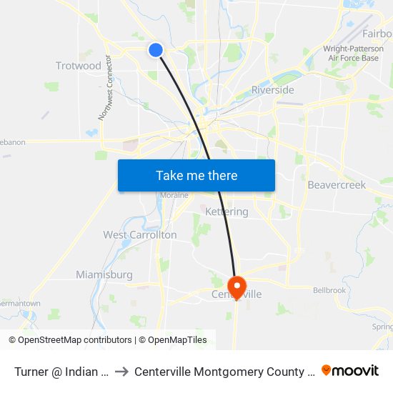 Turner @ Indian Runn to Centerville Montgomery County OH USA map