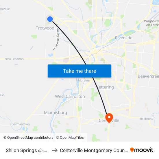 Shiloh Springs @ Keswick to Centerville Montgomery County OH USA map