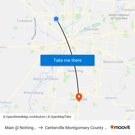 Main @ Nottingham to Centerville Montgomery County OH USA map