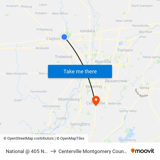 National @ 405 National to Centerville Montgomery County OH USA map