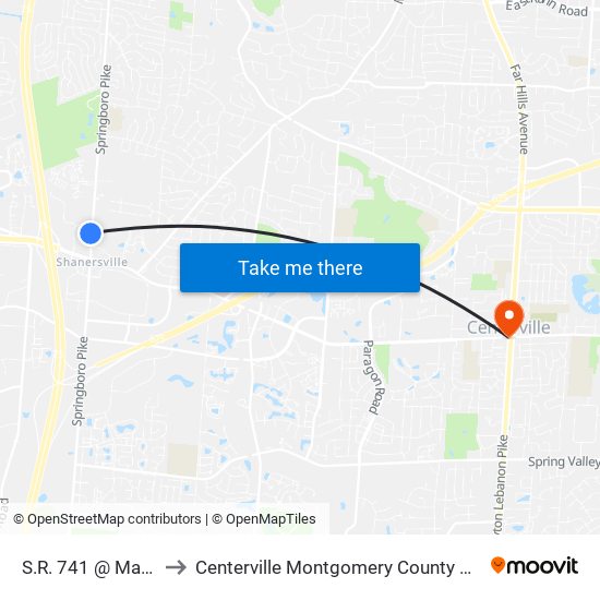 S.R. 741 @ Martins to Centerville Montgomery County OH USA map