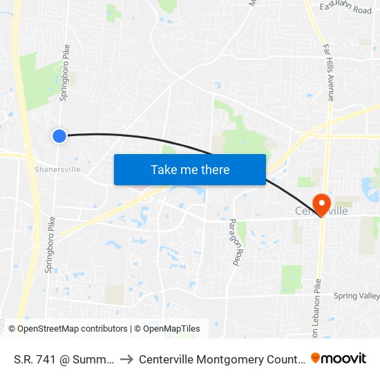 S.R. 741 @ Summit Glen to Centerville Montgomery County OH USA map