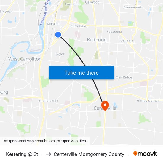 Kettering @ Stroop to Centerville Montgomery County OH USA map