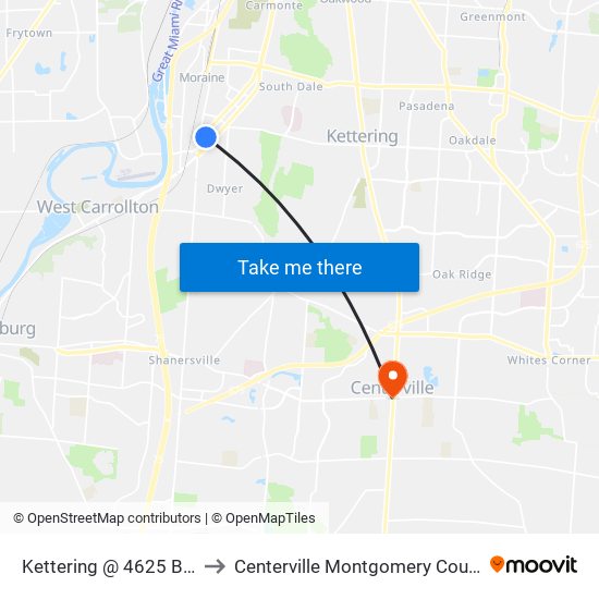 Kettering @ 4625 Blanchard to Centerville Montgomery County OH USA map