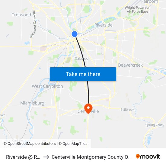 Riverside @ River to Centerville Montgomery County OH USA map