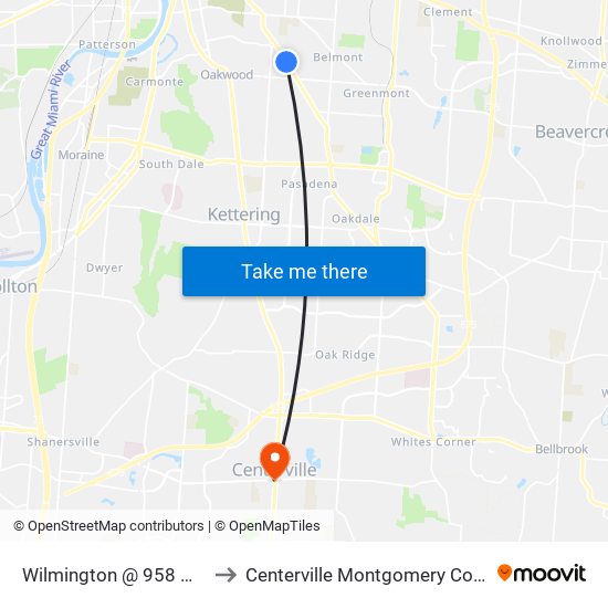 Wilmington @ 958 Wilmington to Centerville Montgomery County OH USA map