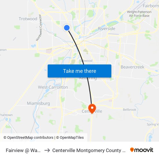 Fairview @ Wabash to Centerville Montgomery County OH USA map