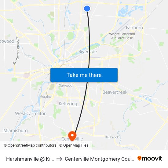 Harshmanville @ Kingsbury to Centerville Montgomery County OH USA map