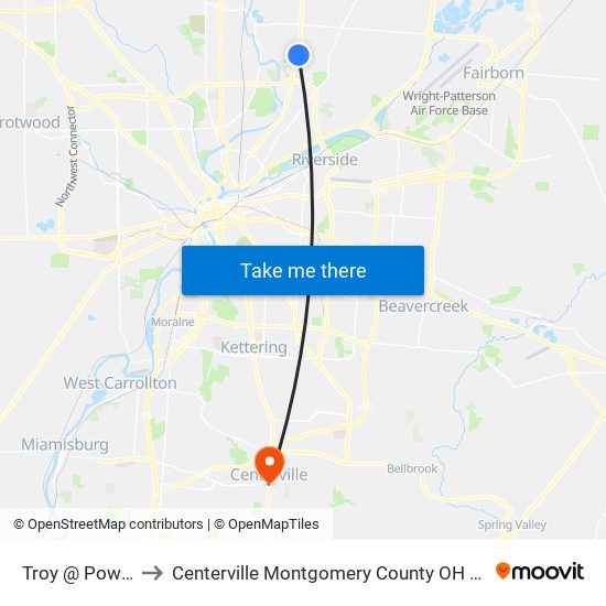 Troy @ Powell to Centerville Montgomery County OH USA map