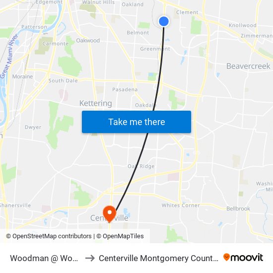 Woodman @ Woodbine to Centerville Montgomery County OH USA map