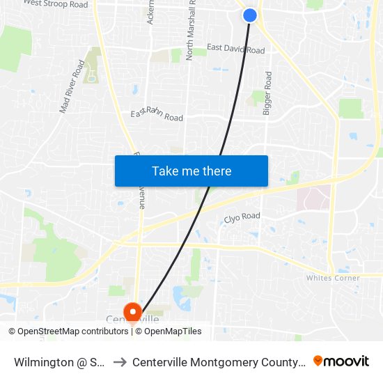 Wilmington @ Stroop to Centerville Montgomery County OH USA map